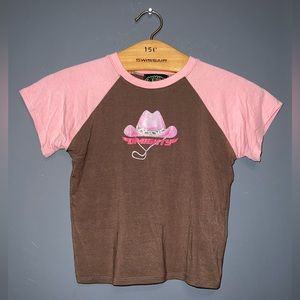 O-MIGHTY Miss Rodeo Baby Tee Coffee and Pink